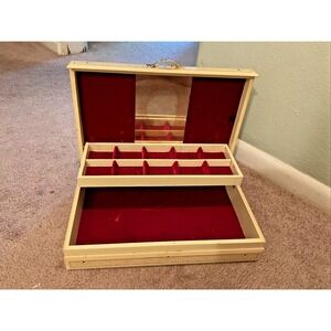 Vintage leatherette Jewelry‎ Box Red Velvet Interior, mirrored